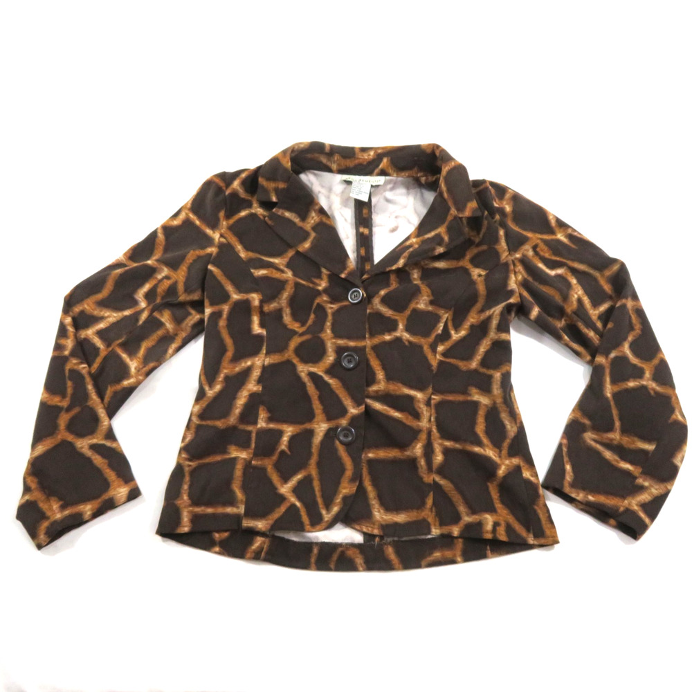 Requirements Casual Blazer Jacket Leopard Print Brown 3 Button Womans S
